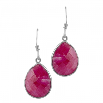 Pure silver red ruby quartz bezel drop earrings